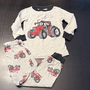 Kids Tractor Pajama Set in Gray and Red